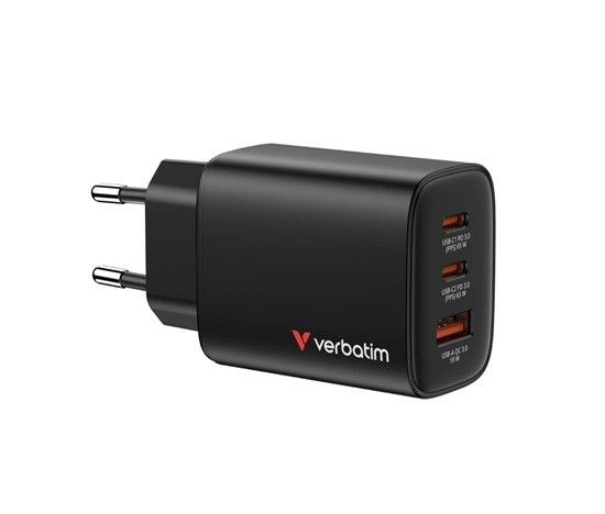 VERBATIM GaN Nabíječka Essentials 65W, 2xUSB-C, 1xUSB-A, černá
