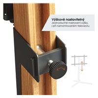 Vogel‘s TV 40-77‘‘, natáčení ±45°, VESA 600x400 mm, výška středu VESA 780-980 mm, 50 kg, dub + černá ocel