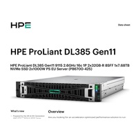 HPE PL DL385g11 AMD EPYC 9115 (2.6/16C) 2x32G (P64985) 1x7.68TB NVMe 2x1000W 8SFF 2p10GT Smart Choice