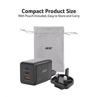 ACER Adaptér 100W GaN charger, 3porty: 2x USB-C + 1x USB-A ports, EU a UK zástrčka, textilní obal, black