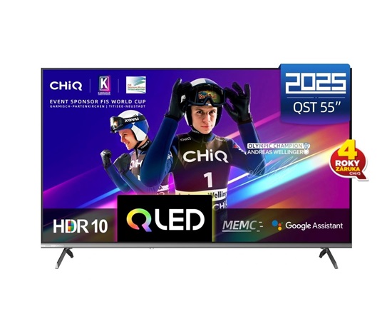 CHiQ U55QST TV 55", UHD, QLED, ultratenká, Google TV, DLG 120 Hz, Dolby Audio, Frameless, metalická