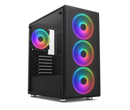 1stCOOL skříň Rainbow 4, Mid Tower, ATX, AU, Průhledná bočnice, 4x 120mm Fan, 650W, 88+, Černá