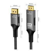PremiumCord DisplayPort 1.4 na HDMI2.1  kabel pro rozlišení 8K@60Hz,4K@144Hz, 2m
