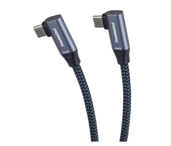 PremiumCord USB-C 2x zahnutý kabel ( USB 3.2 GEN 2x2, 5A, 100W, 20Gbit/s ) bavlněný oplet, délka: 0,5m