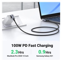 PremiumCord USB-C 2x zahnutý kabel ( USB 3.2 GEN 2x2, 5A, 100W, 20Gbit/s ) bavlněný oplet, délka: 3m