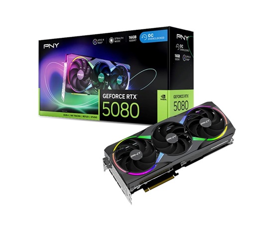 PNY VGA Nvidia GeForce RTX 5080 16GB ARGB OC Triple Fan, RTX 5080 OC, 16GB GDDR7, 3xDP, 1xHDMI