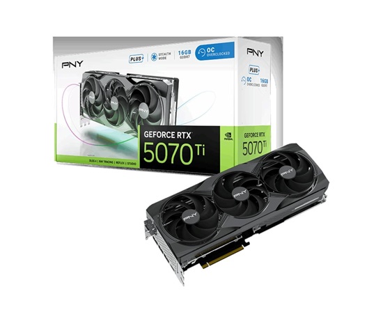 PNY VGA NVIDIA GeForce RTX 5070 Ti Triple Fan Plus 16GB OC, RTX 5070 Ti OC, 16GB GDDR7, 3xDP, 1xHDMI
