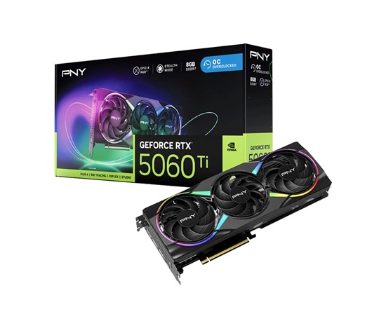 PNY VGA NVIDIA GeForce RTX 5060 Ti ARGB Triple Fan 8GB OC, RTX 5060 Ti OC, 8GB GDDR7, 3xDP, 1xHDMI