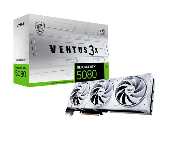 BAZAR - MSI VGA NVIDIA GeForce RTX 5080 16G VENTUS 3X OC WHITE, RTX 5080, 16GB GDDR7, 3xDP, 1xHDMI - Po opravě (Bez příš