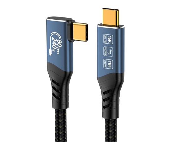PREMIUMCORD Kabel USB4™ Version2.0 80Gbps 16K@60Hz 240W Thunderbolt 3 a 4 kabel zahnutý 1m