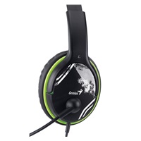 GENIUS sluchátka s mikrofonem HS-400A, černozelená, + redukce na Single Jack