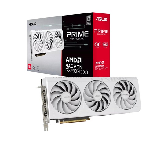 ASUS VGA AMD RADEON RX 9070 XT PRIME 16GB OC WHITE, RX 9070 XT, 16GB GDDR6, 3xDP, 1xHDMI