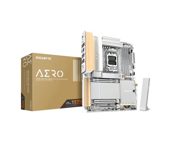 GIGABYTE MB Sc AM5 X870E AERO X WOOD, AMD X870E. 4xDDR5, 2xUSB-C, 2xHDMI, Wifi, ATX
