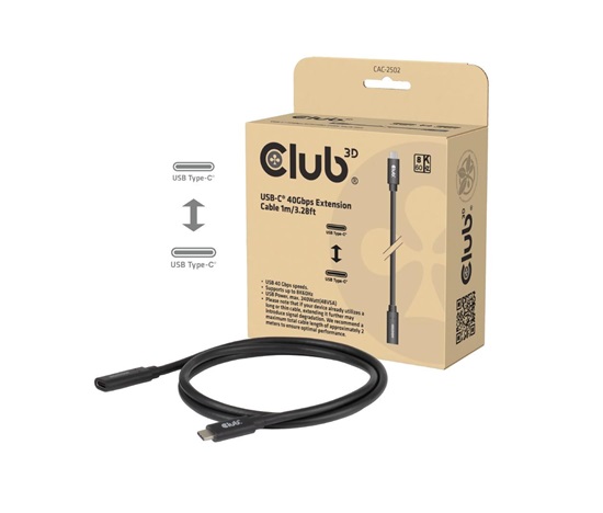 Club3D Prodlužovací kabel USB-C 8K60Hz, 40Gbps, Power Delivery 240W, (M/F), 100cm