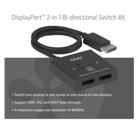 Club3D Switch, DP na 2x DP Oboustranný 2v1, 8K60Hz, 0,5m