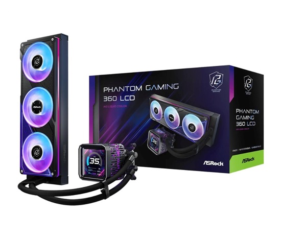ASROCK Vodní chladič Phantom Gaming 360 LCD, 3x120mm, ARGB, LGA1851, AM5, černá