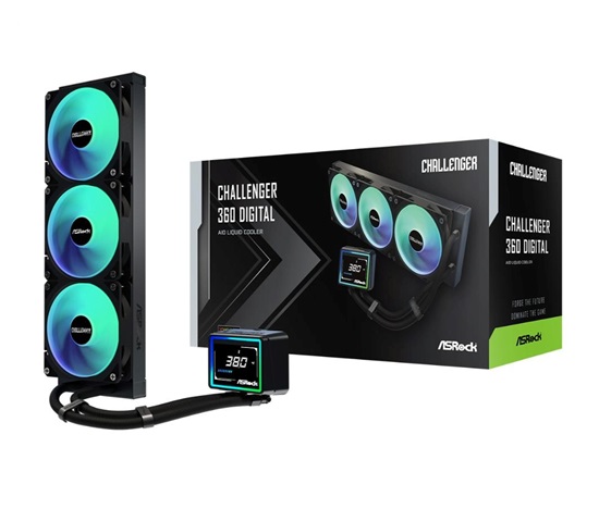 ASROCK Vodní chladič Challenger 360 Digital, 3x120mm, ARGB, LGA1851, AM5, černá