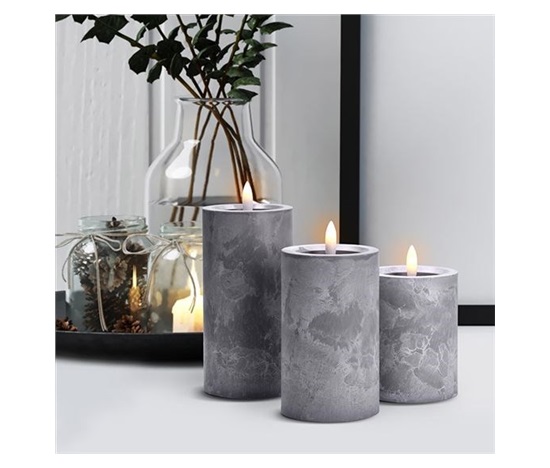Solight sada LED svíček s časovačem, 3x svíčka, 10/13/15cm, šedá, 2xAA