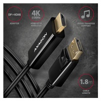 BAZAR - AXAGON RVD-HI14C2, DisplayPort -> HDMI 1.4 redukce / kabel 1.8m, 4K/30Hz - Poškozený obal (Komplet)