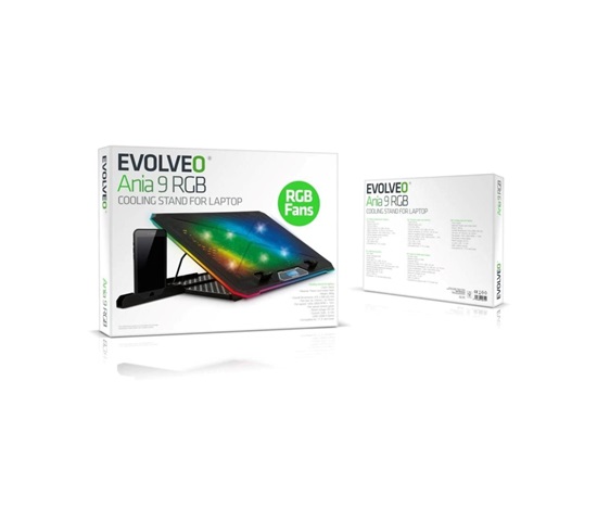 EVOLVEO A101RGB, chladící podložka pro notebook, 2x ventilátor, RGB podsvícení