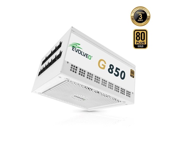 EVOLVEO G850 zdroj 850W, 80+ GOLD, ATX 3.1, aPFC, 140 mm ventilátor, záruka 3 roky, bílý