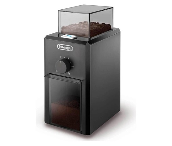 DeLonghi KG79 mlýnek na kávu, 110 W, 16 stupňů nastavení hrubosti, kontrolka, ocelové kameny, bezpečnostní systém, černý