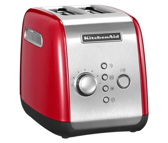 KitchenAid 5KMT221EER topinkovač, 2 otvory, celokovový, 7 stupňů, udržování teploty, jednostranné opékání, červený
