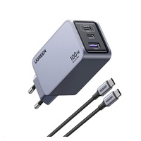 UGREEN síťová rychlonabíječka Nexode Pro 100W 3-Port, 2x USB-C, 1x USB-A, GaN, stříbrná
