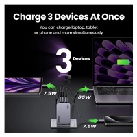 UGREEN síťová rychlonabíječka Nexode Pro 100W 3-Port, 2x USB-C, 1x USB-A, GaN, stříbrná