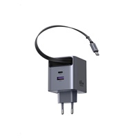 UGREEN síťová rychlonabíječka se zatahovacím kabelem 65W 3-Port, 2x USB-C, 1x USB-A, GaN, stříbrná