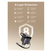 UGREEN síťová rychlonabíječka se zatahovacím kabelem 65W 3-Port, 2x USB-C, 1x USB-A, GaN, stříbrná