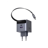 UGREEN síťová rychlonabíječka se zatahovacím kabelem 45W 3-Port, 2x USB-C, 1x USB-A, GaN, stříbrná