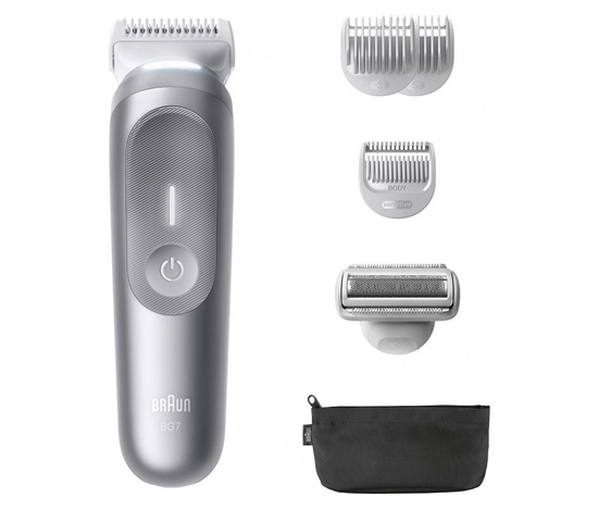 Braun BG7550 tělový zastřihovač, 4 nástavce, 100% omyvatelný, technologie SmoothShave, výdrž 100 min, nerezové čepele