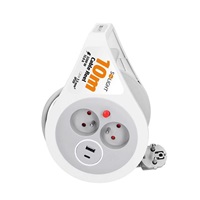 Solight prodlužovací přívod na bubnu 10m, USB A+C, 2 zásuvky, šedý kabel, 3x 1,0mm2