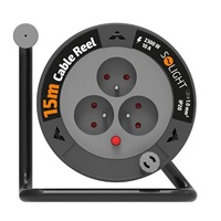 Solight prodlužovací přívod na bubnu 15m, 3 zásuvky, černý kabel, 3x 1,0mm2