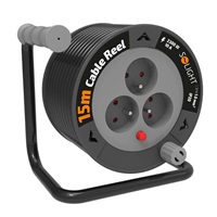 Solight prodlužovací přívod na bubnu 15m, 3 zásuvky, černý kabel, 3x 1,0mm2