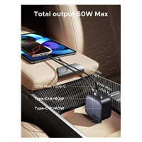 UGREEN rychlonabíječka do auta se zatahovacím kabelem 60W 3-Port, 2x USB-C,1x USB-A, GaN, stříbrná