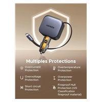 UGREEN rychlonabíječka do auta se zatahovacím kabelem 90W 3-Port, 2x USB-C,1x USB-A, GaN, stříbrná