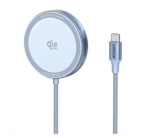 UGREEN magnetická bezdrátová nabíječka MagFlow Qi2.2 25W, MagSafe, stříbrná