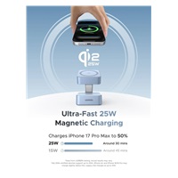 UGREEN magnetická bezdrátová nabíječka 2v1 MagFlow Qi2.2, 25W, MagSafe, stříbrná