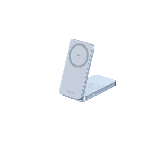 UGREEN magnetická bezdrátová nabíječka 2v1 MagFlow Qi2.2, 25W, MagSafe, stříbrná