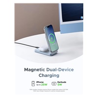 UGREEN magnetická bezdrátová nabíječka 2v1 MagFlow Qi2.2, 25W, MagSafe, stříbrná