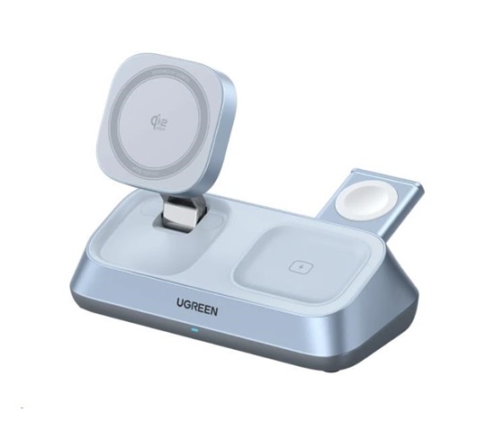 UGREEN magnetická bezdrátová nabíječka 3v1 MagFlow Qi2.2, 25W, MagSafe, stříbrná