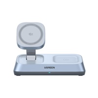 UGREEN magnetická bezdrátová nabíječka 3v1 MagFlow Qi2.2, 25W, MagSafe, stříbrná