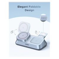 UGREEN magnetická bezdrátová nabíječka 3v1 MagFlow Qi2.2, 25W, MagSafe, stříbrná