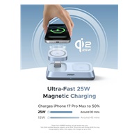 UGREEN magnetická bezdrátová nabíječka 3v1 MagFlow Qi2.2, 25W, MagSafe, stříbrná