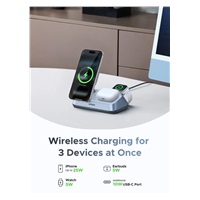 UGREEN magnetická bezdrátová nabíječka 3v1 MagFlow Qi2.2, 25W, MagSafe, stříbrná