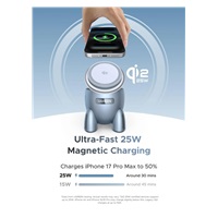 UGREEN magnetická bezdrátová nabíječka 2v1 MagFlow Qi2.2, 25W, MagSafe, raketa, stříbrná