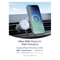 UGREEN magnetická bezdrátová nabíječka do auta MagFlow Qi2 25W, MagSafe, stříbrná