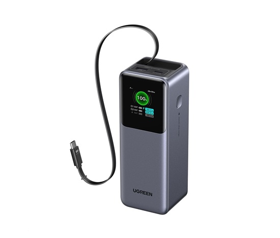 UGREEN powerbanka s rychlým nabíjením 20000mAh 3-port s displejem, Li-ion, 165W, 2x USB-C, 1x USB-A, stříbrná